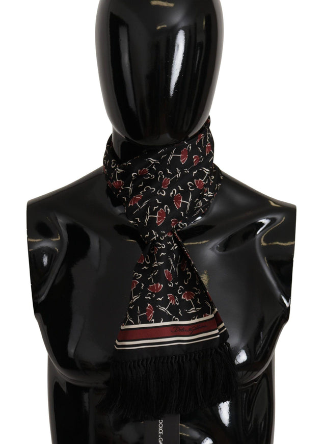 Dolce & Gabbana Black Red Umbrellas Patterned Shawl Fringe Scarf - Ellie Belle