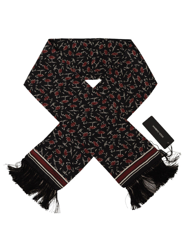 Dolce & Gabbana Black Red Umbrellas Patterned Shawl Fringe Scarf - Ellie Belle