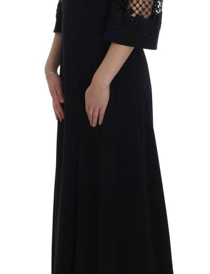 Dolce & Gabbana Black Ricamo Wool Stretch Maxi Dress - Ellie Belle