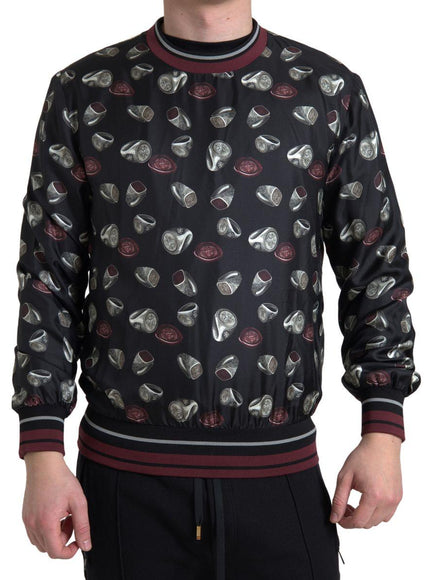Dolce & Gabbana Black Ring Print Silk Crewneck Sweater