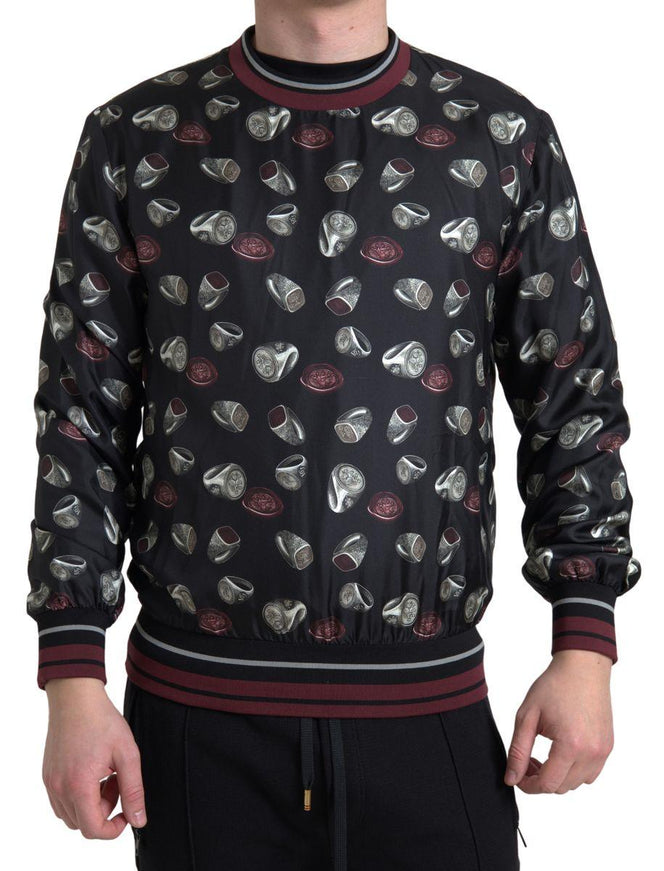 Dolce & Gabbana Black Ring Print Silk Crewneck Sweater - Ellie Belle