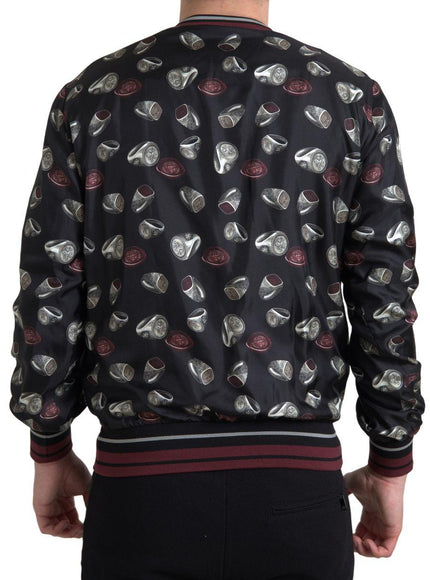 Dolce & Gabbana Black Ring Print Silk Crewneck Sweater