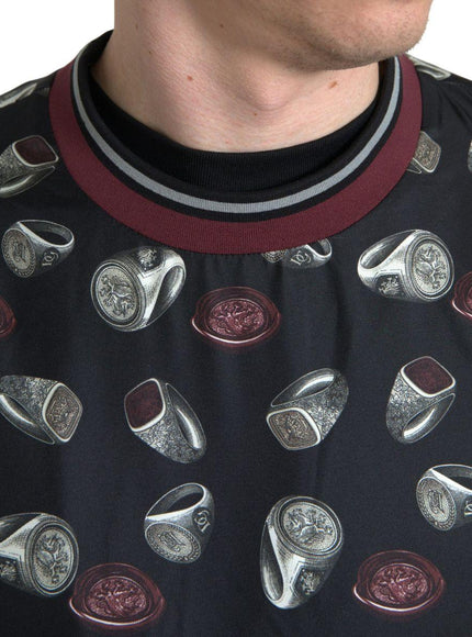Dolce & Gabbana Black Ring Print Silk Crewneck Sweater