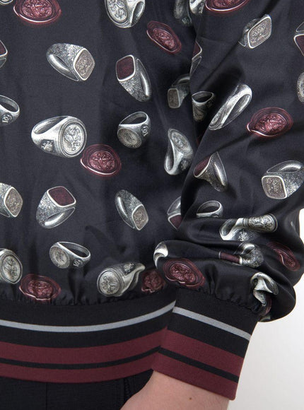 Dolce & Gabbana Black Ring Print Silk Crewneck Sweater
