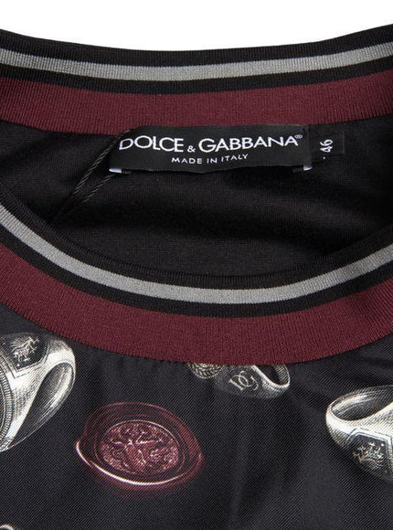 Dolce & Gabbana Black Ring Print Silk Crewneck Sweater