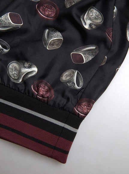 Dolce & Gabbana Black Ring Print Silk Crewneck Sweater