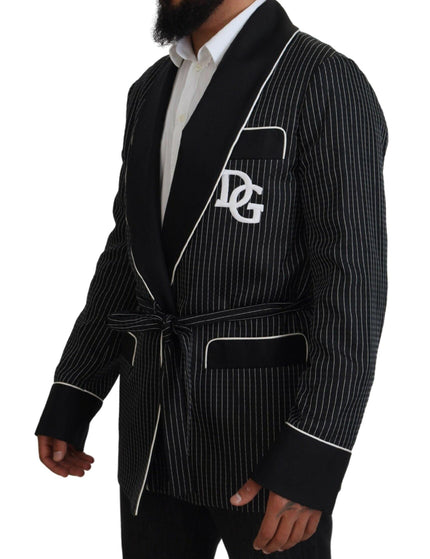 Dolce & Gabbana Black Robe Striped DG Patch Jacket Men Blazer - Ellie Belle