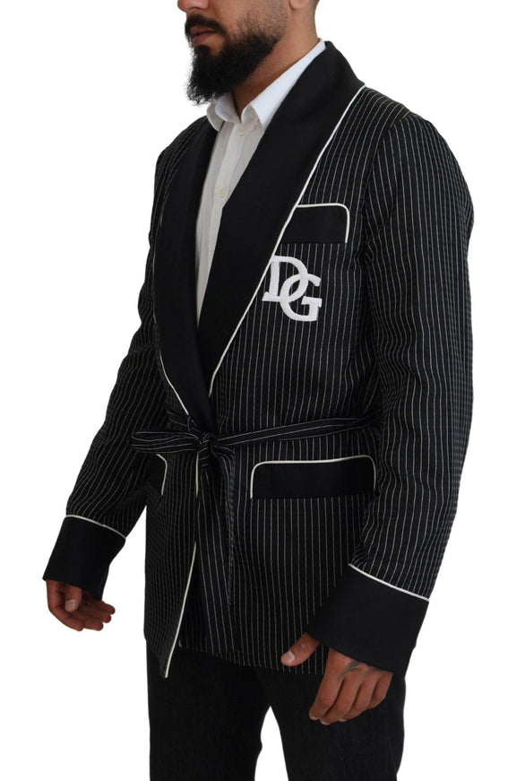 Dolce & Gabbana Black Robe Striped DG Patch Jacket Men Blazer - Ellie Belle