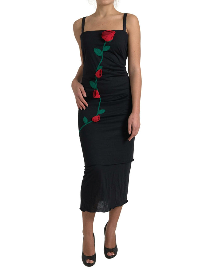 Dolce & Gabbana Black Rose Applique Dress - Ellie Belle