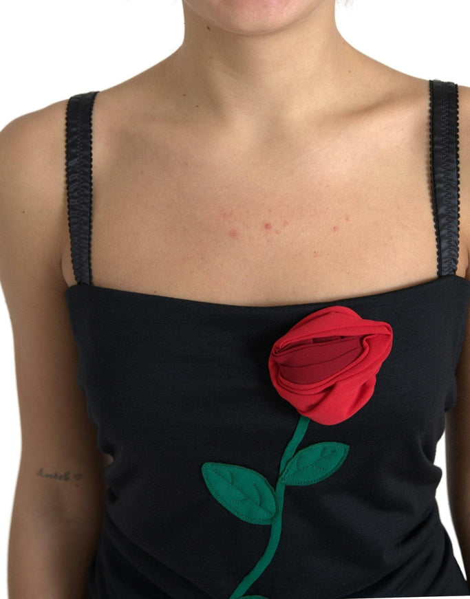 Dolce & Gabbana Black Rose Applique Dress - Ellie Belle