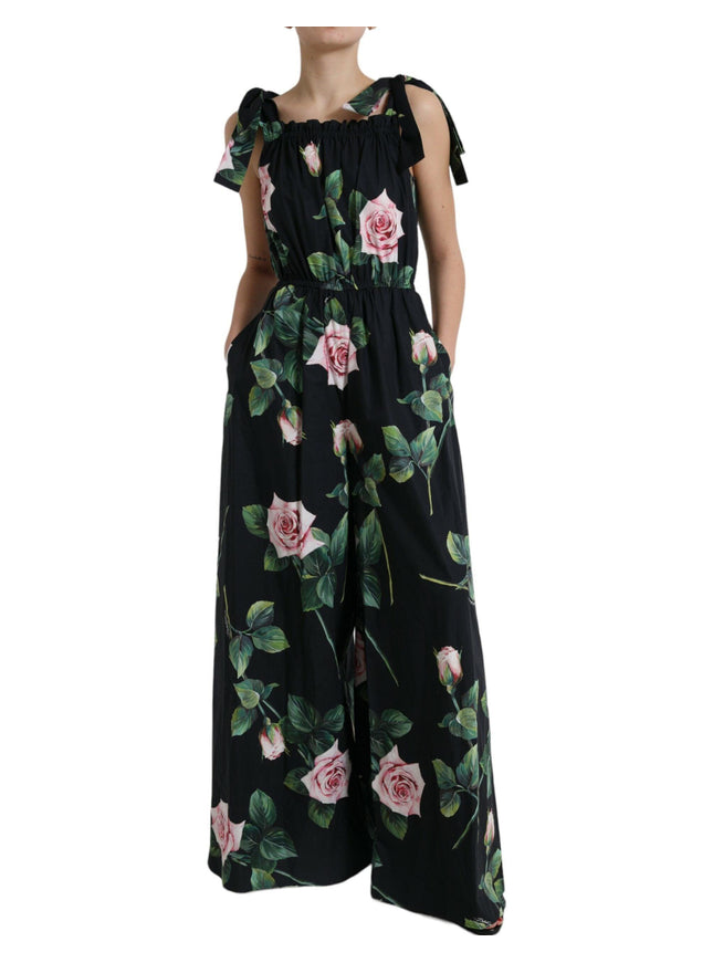 Dolce & Gabbana Black Rose Cotton Poplin Wide Leg Jumpsuit Dress - Ellie Belle