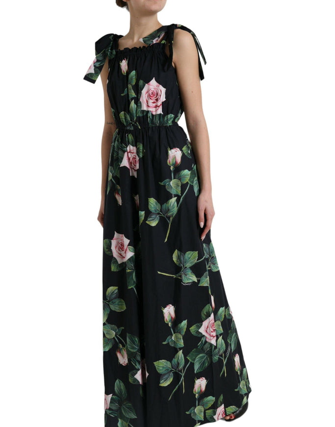 Dolce & Gabbana Black Rose Cotton Poplin Wide Leg Jumpsuit Dress - Ellie Belle