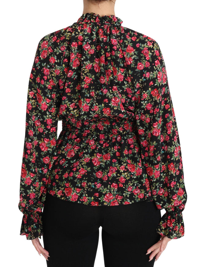 Dolce & Gabbana Black Rose Print Floral Shirt Top Blouse