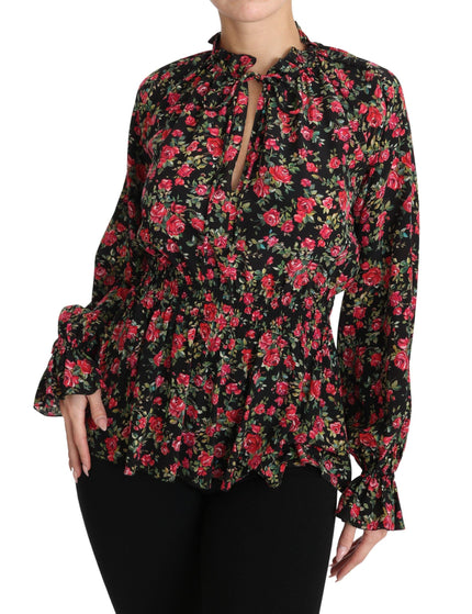 Dolce & Gabbana Black Rose Print Floral Shirt Top Blouse - Ellie Belle