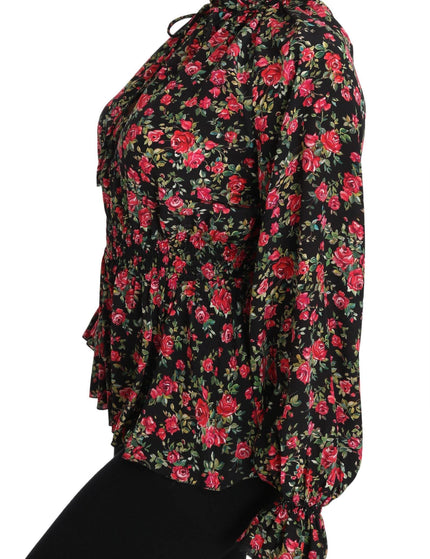 Dolce & Gabbana Black Rose Print Floral Shirt Top Blouse - Ellie Belle