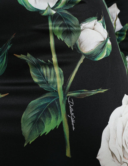 Dolce & Gabbana Black Roses Print Silk Bodycon Midi Dress - Ellie Belle