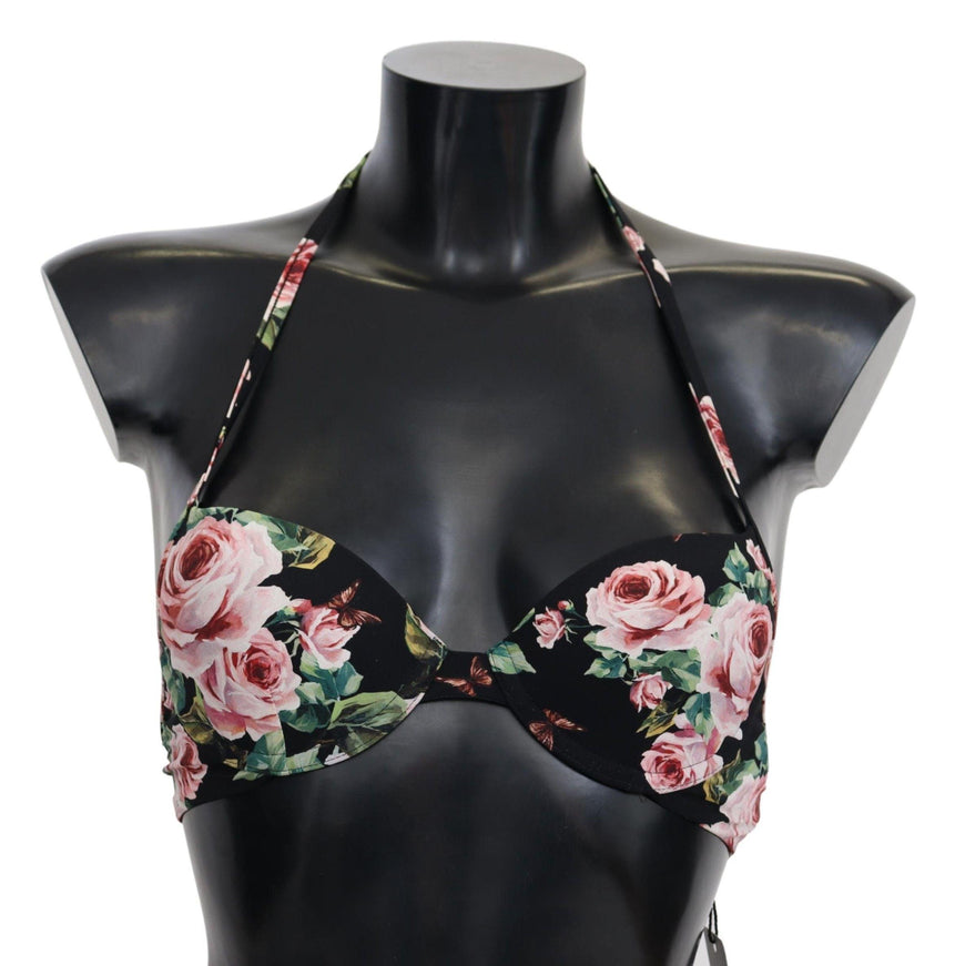 Dolce & Gabbana Black Roses Print Swimsuit Beachwear Bikini Tops - Ellie Belle