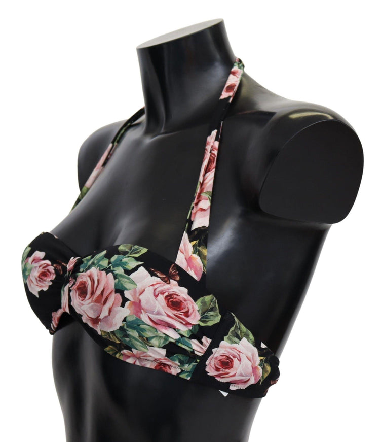 Dolce & Gabbana Black Roses Print Swimsuit Beachwear Bikini Tops - Ellie Belle