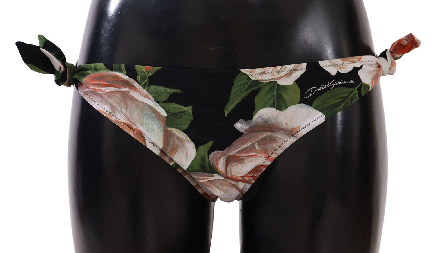 Dolce & Gabbana Black Roses Print Swimsuit Bikini Bottom Swimwear - Ellie Belle