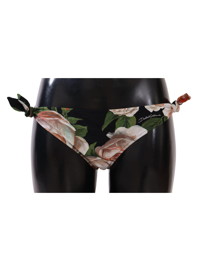 Dolce & Gabbana Black Roses Print Swimsuit Bikini Bottom Swimwear - Ellie Belle
