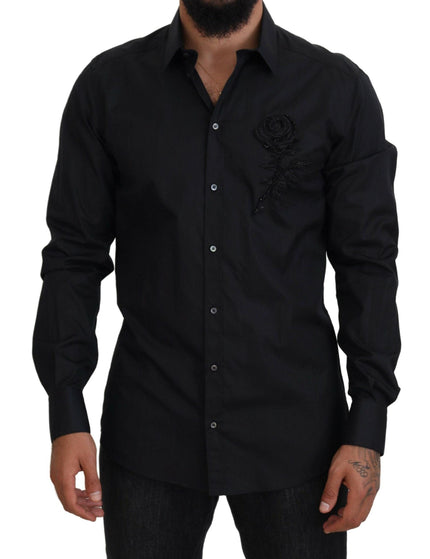 Dolce & Gabbana Black Roses Slim Fit Cotton Shirt - Ellie Belle