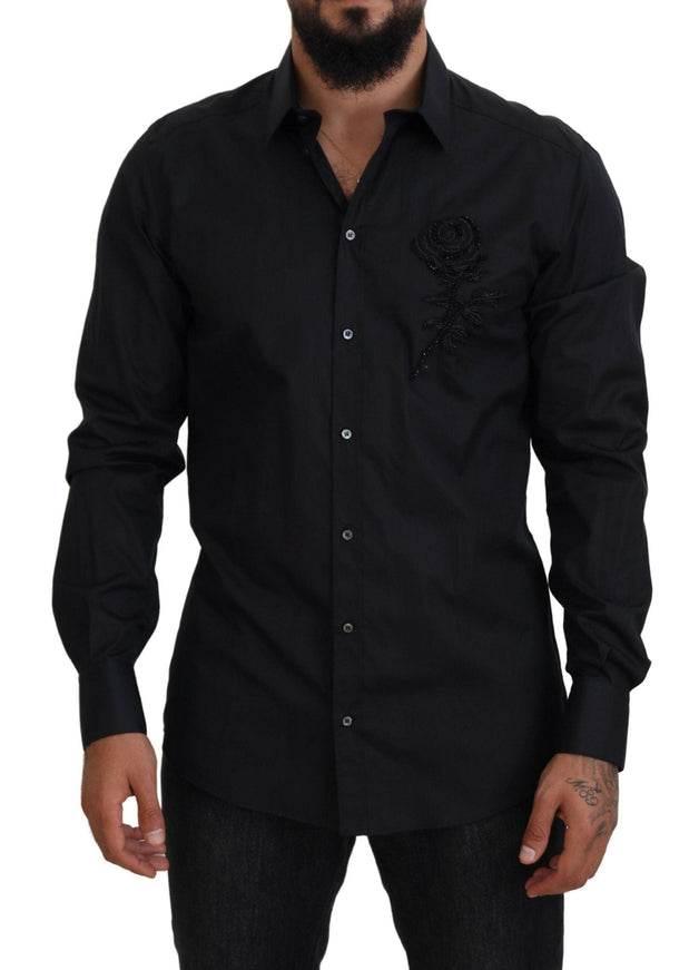 Dolce & Gabbana Black Roses Slim Fit Cotton Shirt - Ellie Belle