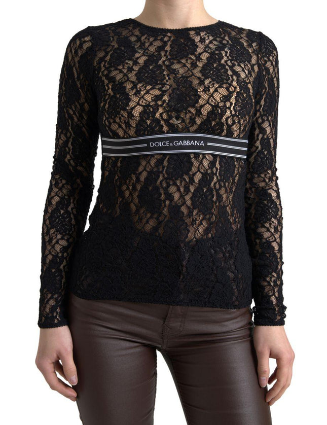Dolce & Gabbana Black Round Neck Floral Lace Pullover Sweater - Ellie Belle