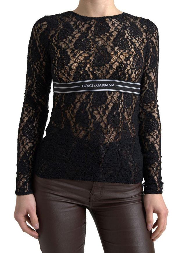 Dolce & Gabbana Black Round Neck Floral Lace Pullover Sweater - Ellie Belle