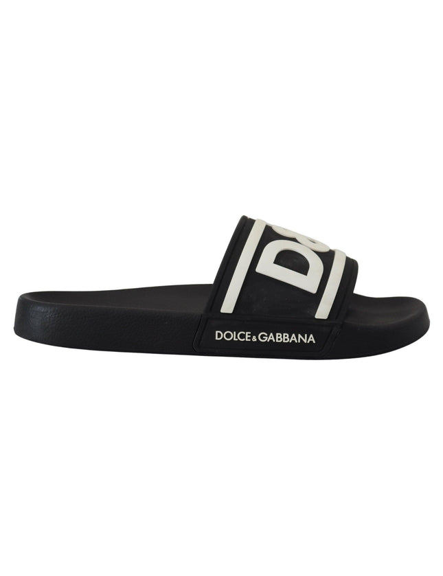 Dolce & Gabbana Black Rubber D&G Logo Shoes Slides Sandals - Ellie Belle