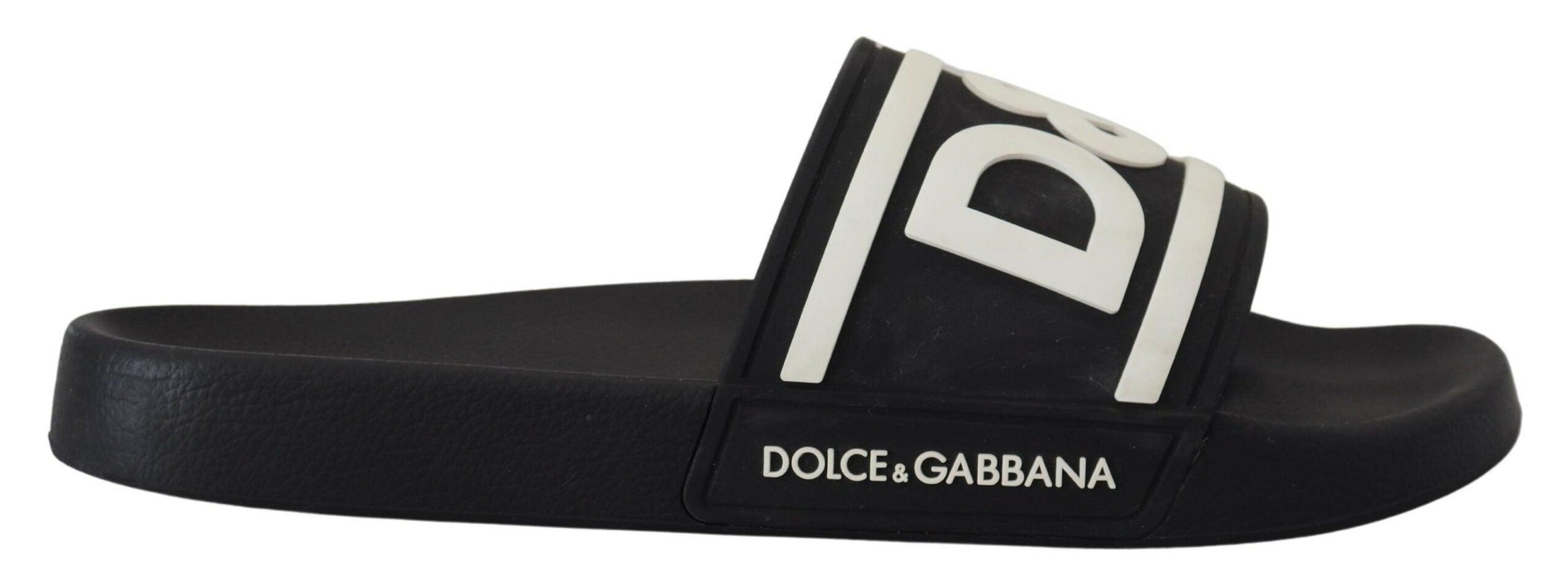 Dolce & Gabbana Black Rubber D&G Logo Shoes Slides Sandals - Ellie Belle