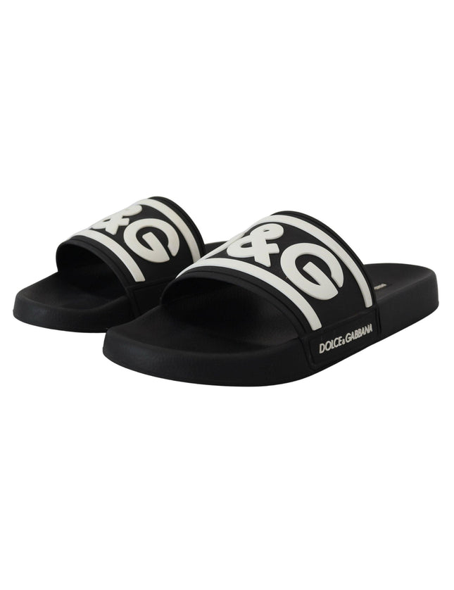 Dolce & Gabbana Black Rubber D&G Logo Shoes Slides Sandals - Ellie Belle