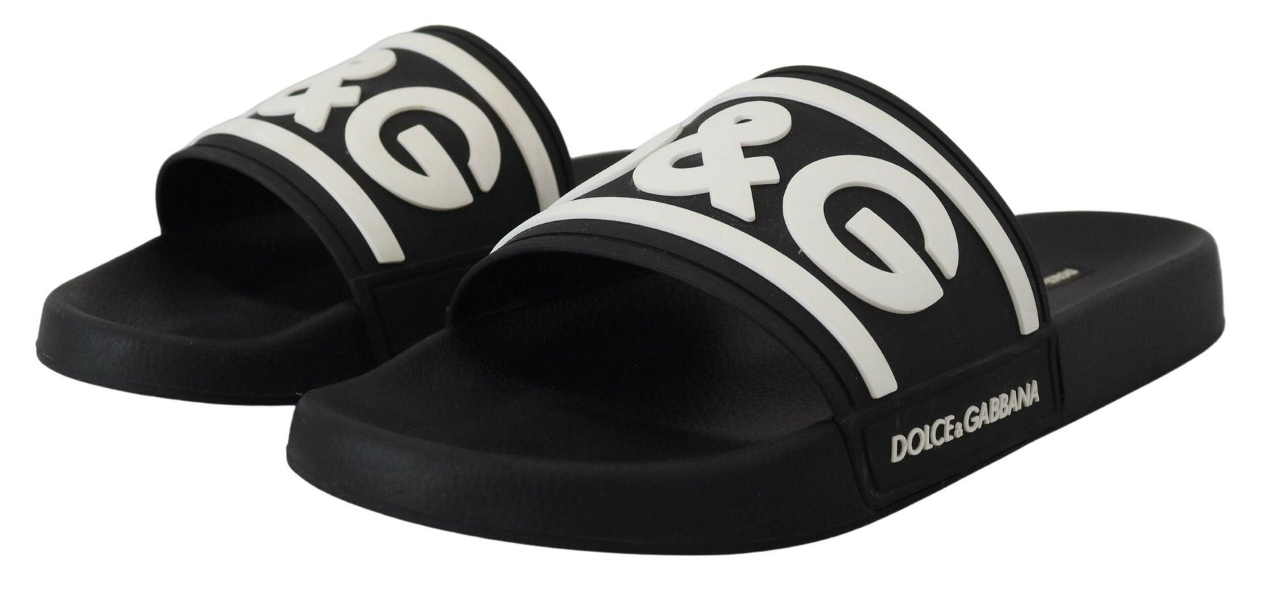 Dolce & Gabbana Black Rubber D&G Logo Shoes Slides Sandals - Ellie Belle