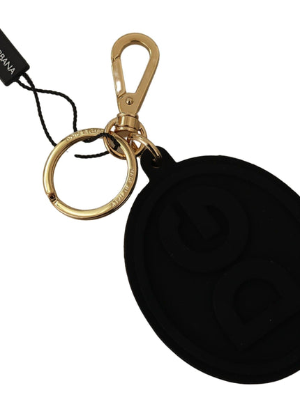 Dolce & Gabbana Black Rubber DG Logo Gold Brass Metal Keyring Keychain
