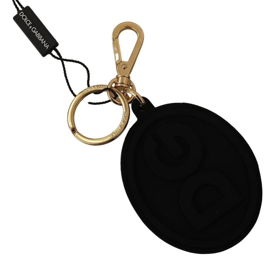 Dolce & Gabbana Black Rubber DG Logo Gold Brass Metal Keyring Keychain - Ellie Belle