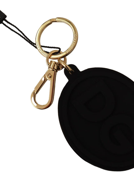 Dolce & Gabbana Black Rubber DG Logo Gold Brass Metal Keyring Keychain