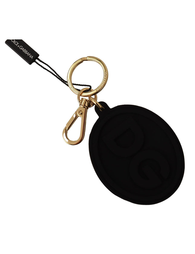 Dolce & Gabbana Black Rubber DG Logo Gold Brass Metal Keyring Keychain - Ellie Belle