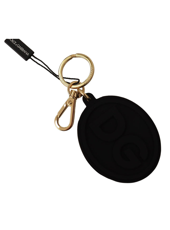 Dolce & Gabbana Black Rubber DG Logo Gold Brass Metal Keyring Keychain - Ellie Belle