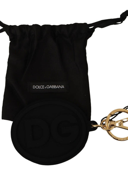 Dolce & Gabbana Black Rubber DG Logo Gold Brass Metal Keyring Keychain