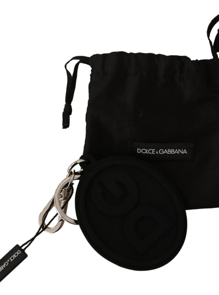 Dolce & Gabbana Black Rubber DG Logo Silver Brass Metal Keychain