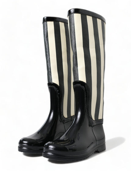 Dolce & Gabbana Black Rubber Knee High Flat Boots Shoes - Ellie Belle