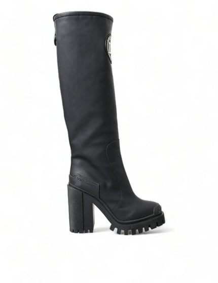 Dolce & Gabbana Black Rubber Leather High Boots Shoes - Ellie Belle