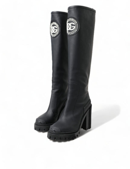 Dolce & Gabbana Black Rubber Leather High Boots Shoes - Ellie Belle