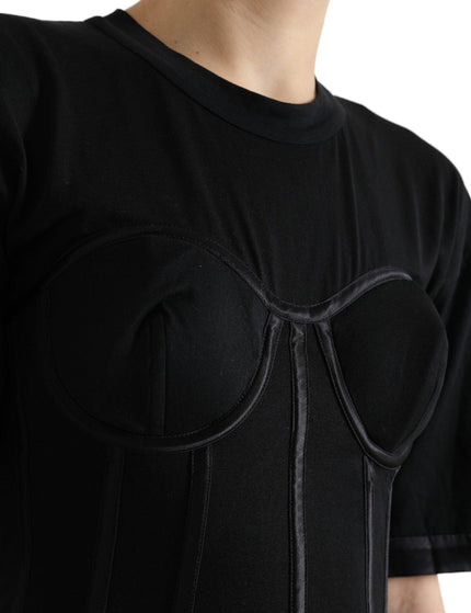 Dolce & Gabbana Black Satin Bustier Corset Jersey T-shirt Top - Ellie Belle