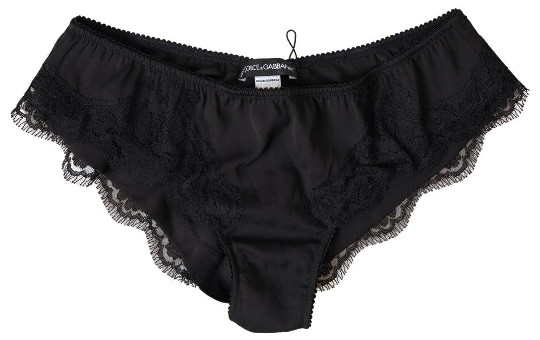 Dolce & Gabbana Black Satin Lace Stretch Panties Slip - Ellie Belle