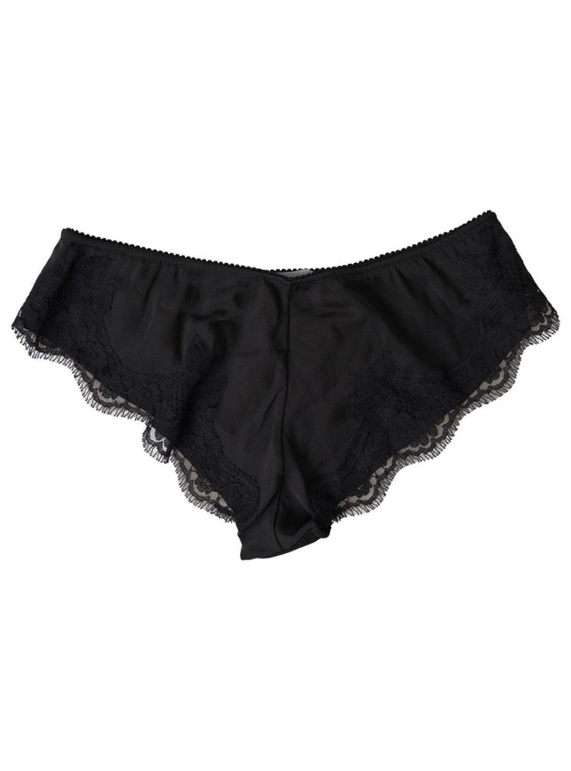 Dolce & Gabbana Black Satin Lace Stretch Panties Slip - Ellie Belle