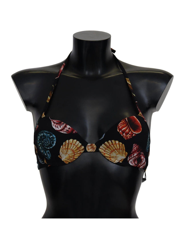 Dolce & Gabbana Black Seashells Print Halter Swimwear Bikini Tops - Ellie Belle