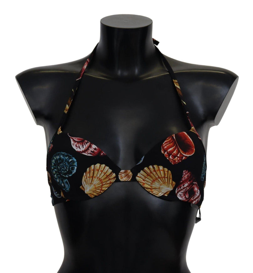 Dolce & Gabbana Black Seashells Print Halter Swimwear Bikini Tops - Ellie Belle