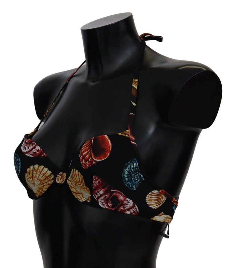 Dolce & Gabbana Black Seashells Print Halter Swimwear Bikini Tops - Ellie Belle