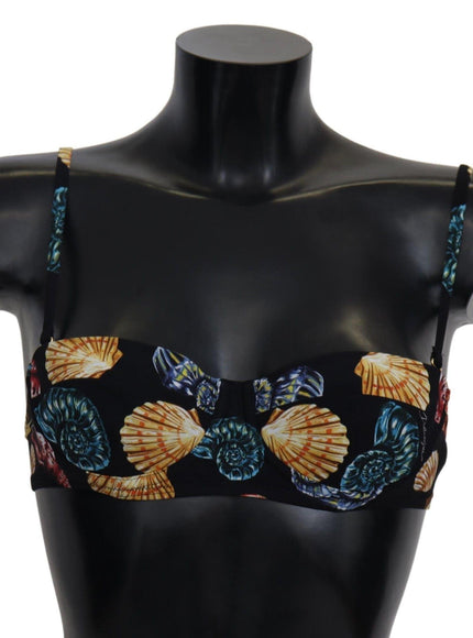 Dolce & Gabbana Black Seashells Print Women Swimwear Bikini Tops - Ellie Belle