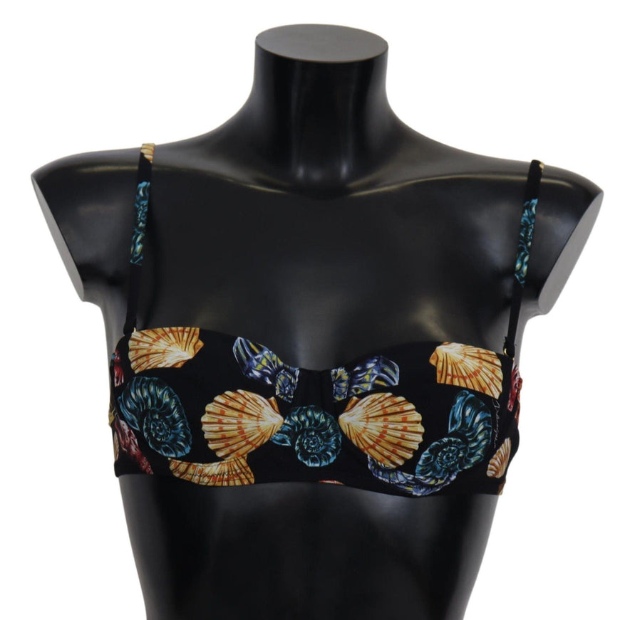 Dolce & Gabbana Black Seashells Print Women Swimwear Bikini Tops - Ellie Belle